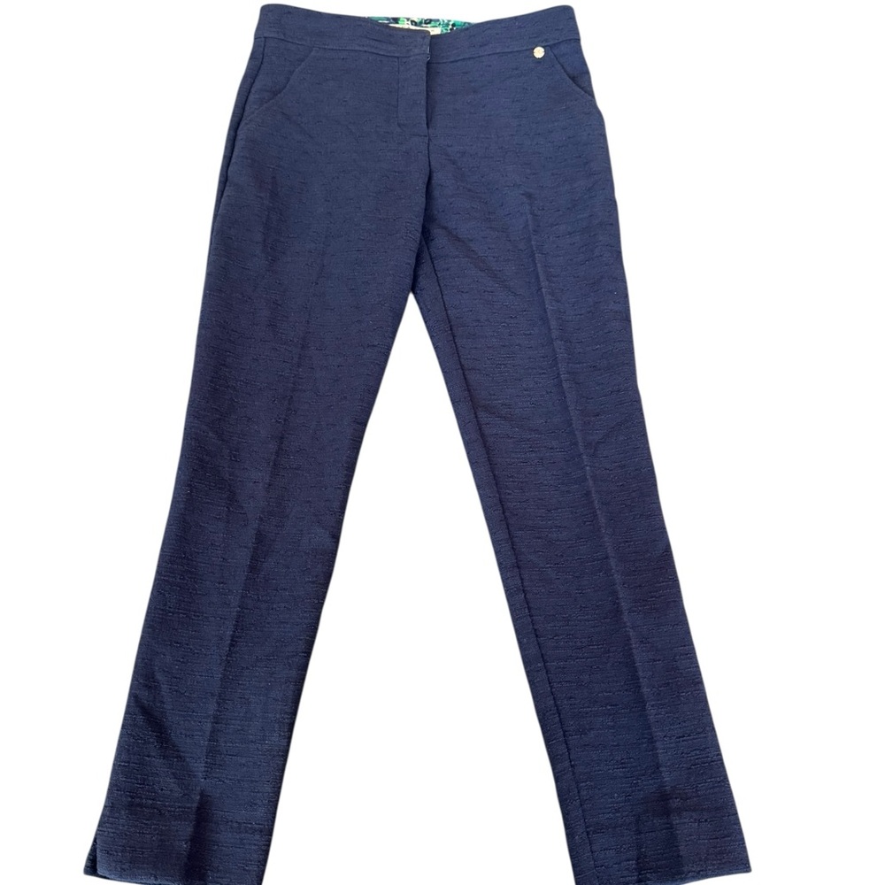 Trina Turk Women’s Moss 2 Pant Size 2 Navy‎ Blue Textured Crop Stretch